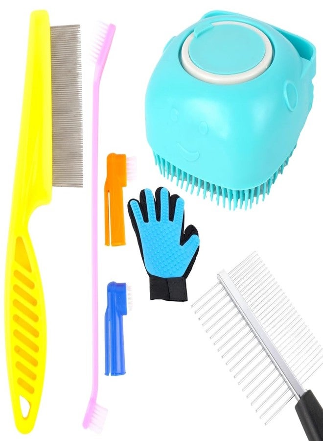 REGIIS Pet Grooming Kit with Deshedding Brush, Combs, Glove, Turquoise Blue, Yellow, Pink, Professional Dog Cat Hair Removal Tools Set(PACK OF 5) - Image 1